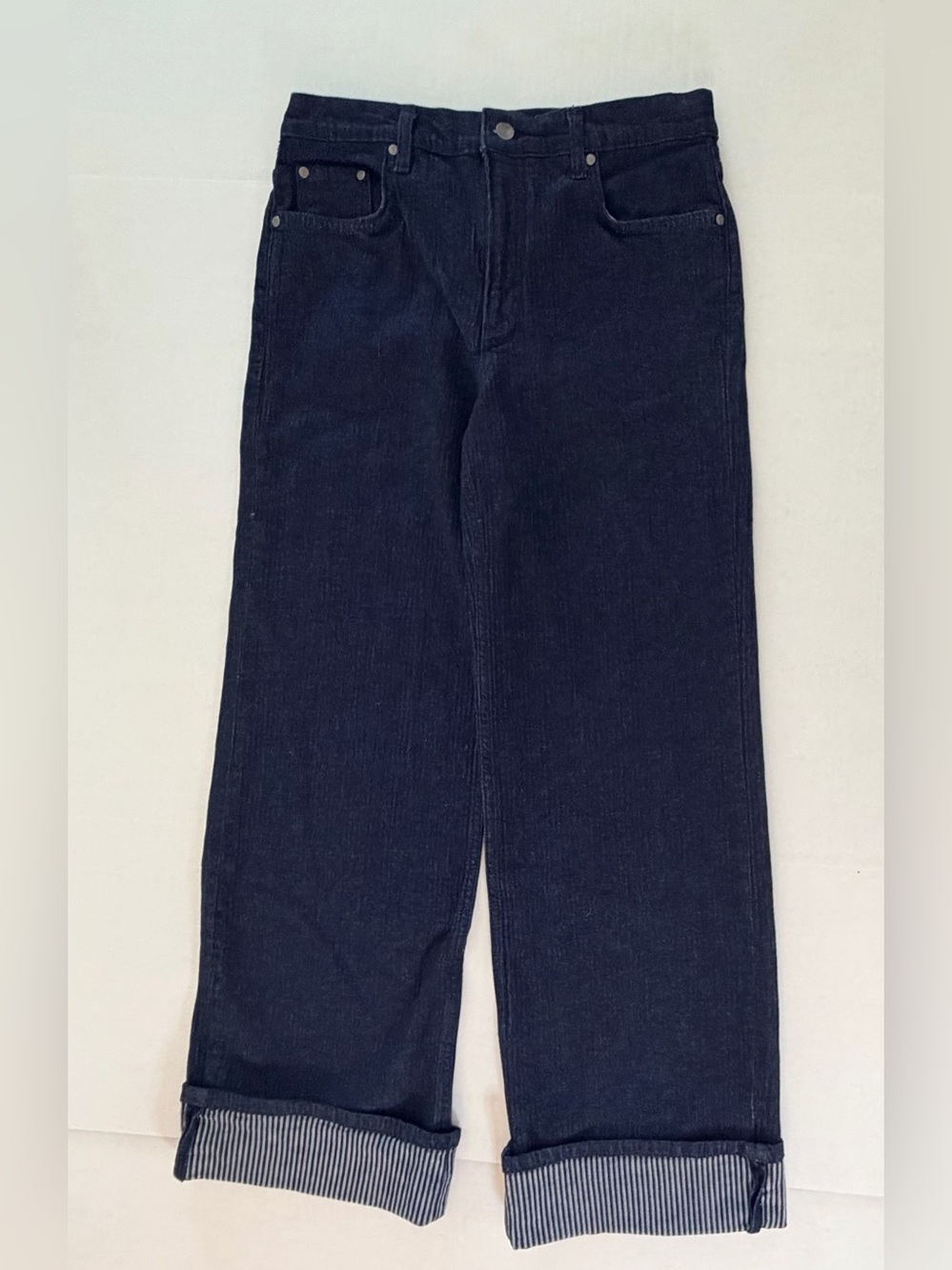 Pilcro Women's Dark Wash Denim High Waisted Wide Leg Cuffed Jeans Size 29p - Picture 3 of 15